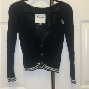 Abercrombie Navy V neck cardigan with white stripe